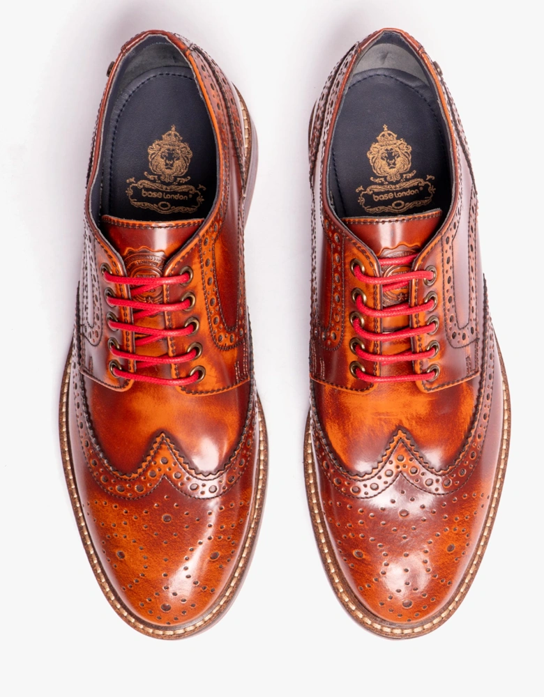 London WOBURN Mens Polished Leather Brogue Shoes Tan