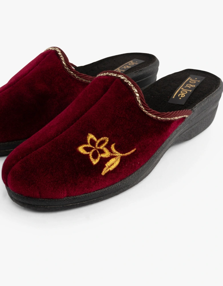 Jo & Joe HELEN Womens Wedge Heel Mule Slippers Burgundy