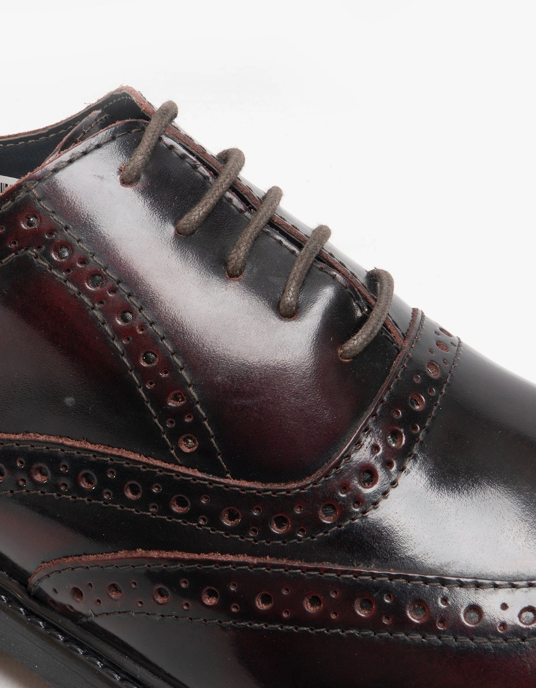 SILAS Mens Leather Brogue Lace Up Oxford Shoes Oxblood Hi-Shine