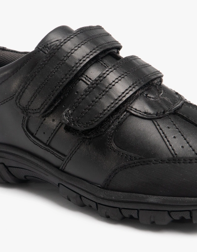 WILFRED Boys Black Leather Touch Fasten Shoes