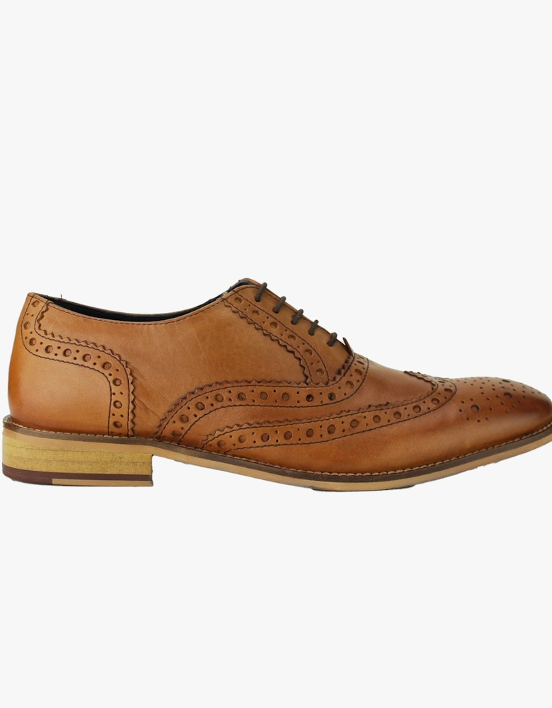 WINSTON Mens Leather Brogue Oxford Shoes Tan