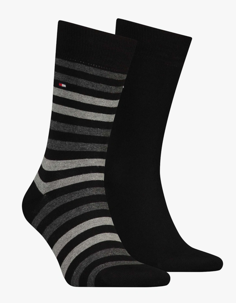 2 Pack  Mens Crew Stripe Socks Black