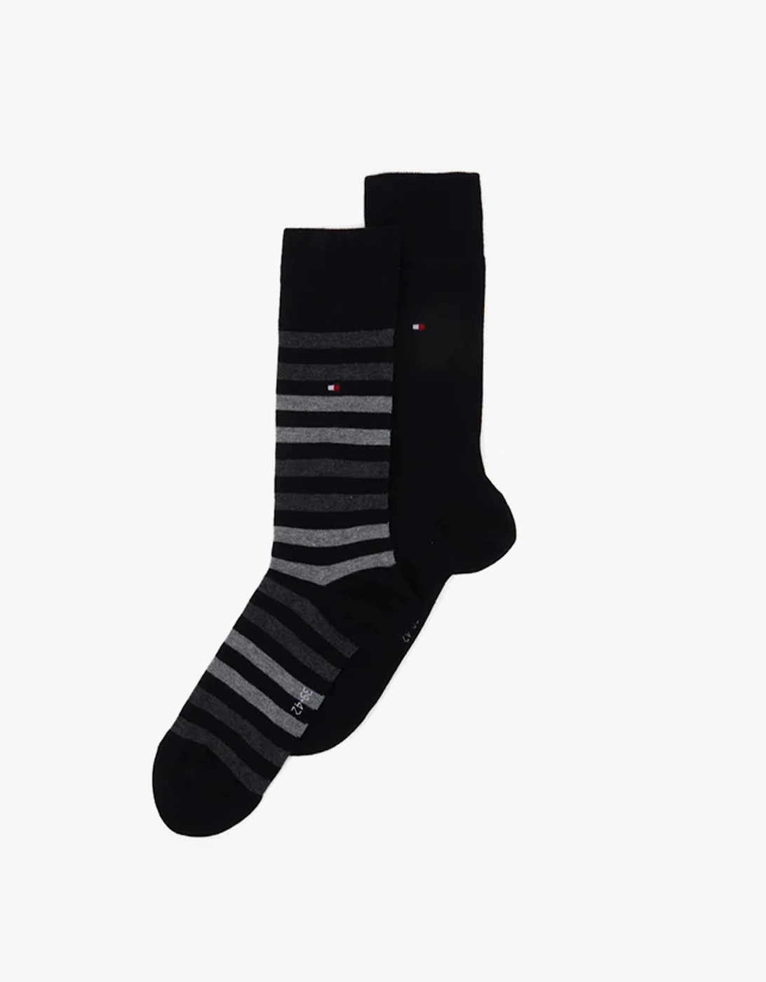 2 Pack  Mens Crew Stripe Socks Black