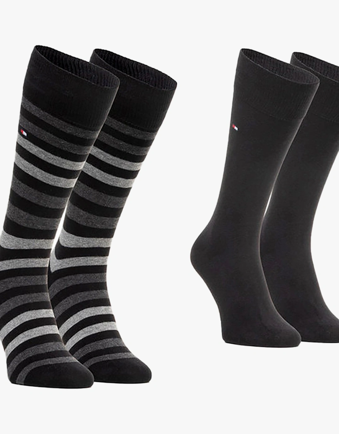 2 Pack  Mens Crew Stripe Socks Black