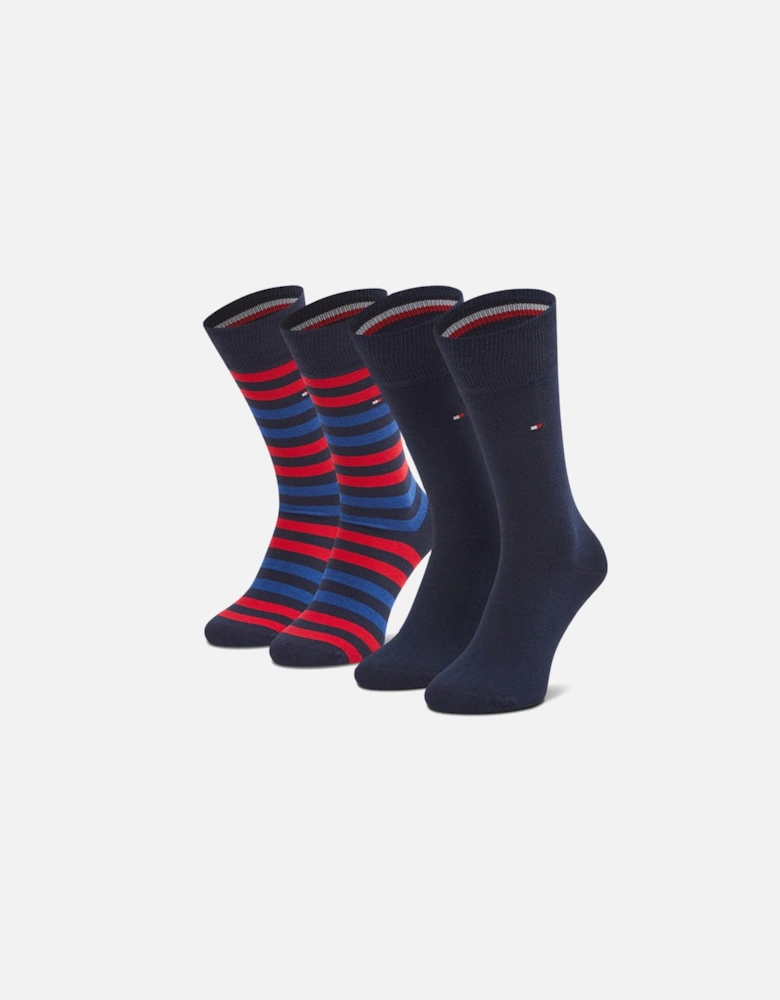 2 Pack  Mens Crew Stripe Socks Red/Navy