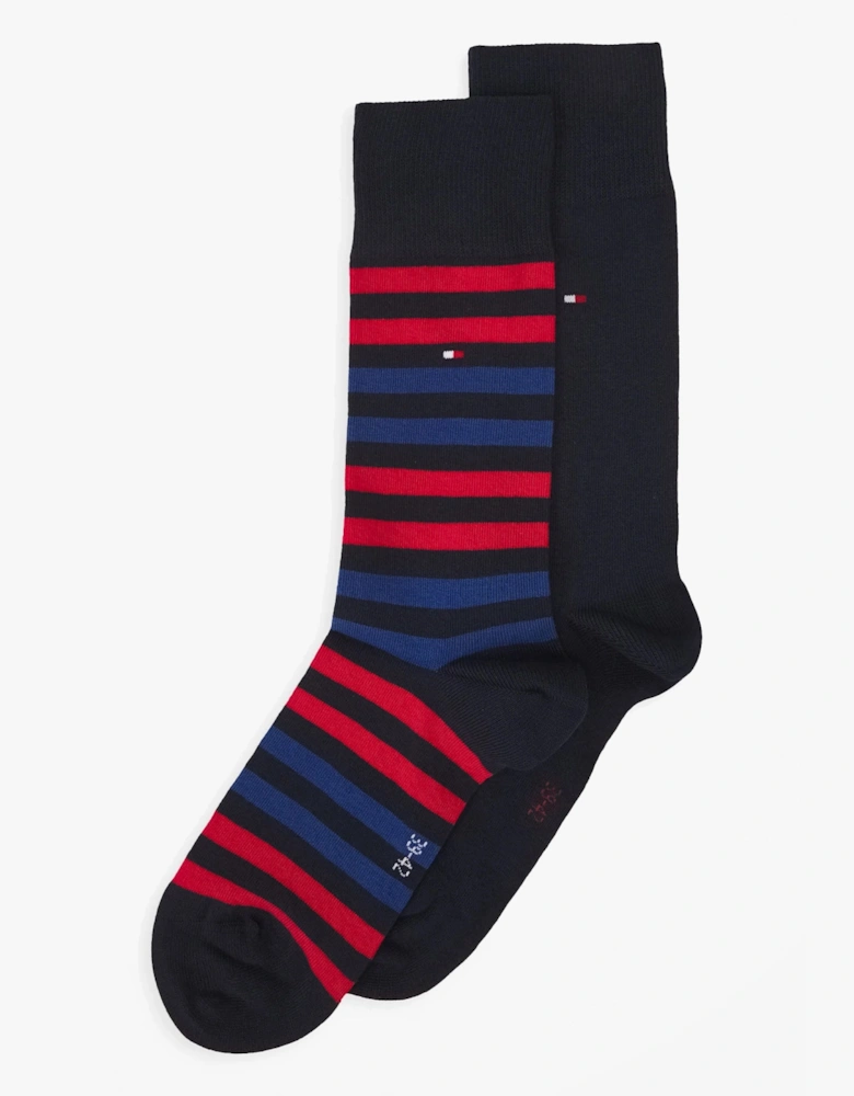 2 Pack  Mens Crew Stripe Socks Red/Navy