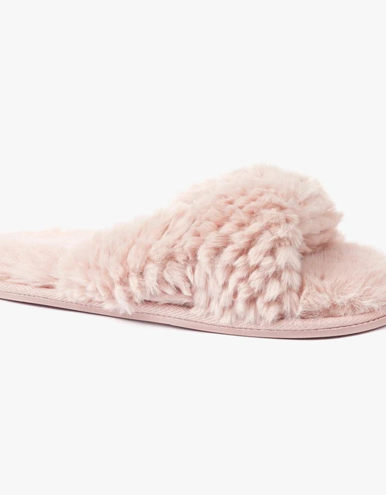 NICKI Womens Faux Fur Slipper Sliders Dusky Pink