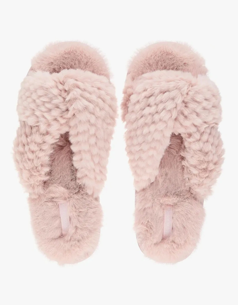 NICKI Womens Faux Fur Slipper Sliders Dusky Pink