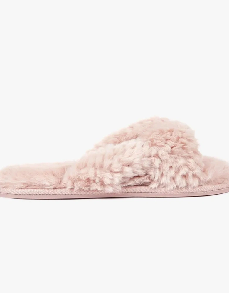 NICKI Womens Faux Fur Slipper Sliders Dusky Pink