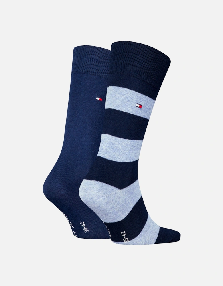 2 Pack Mens Crew Stripe Socks Light Blue