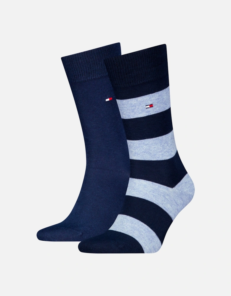 2 Pack Mens Crew Stripe Socks Light Blue