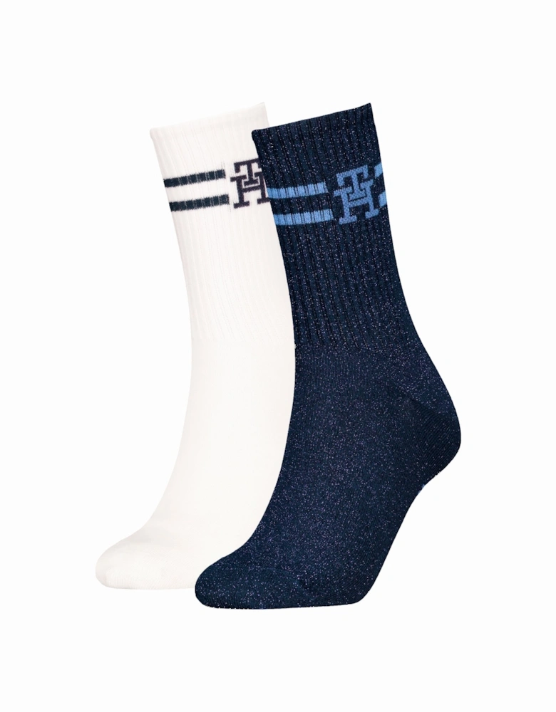 2 Pack Trainer Womens Crew Socks Navy/White