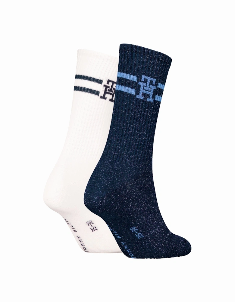 2 Pack Trainer Womens Crew Socks Navy/White