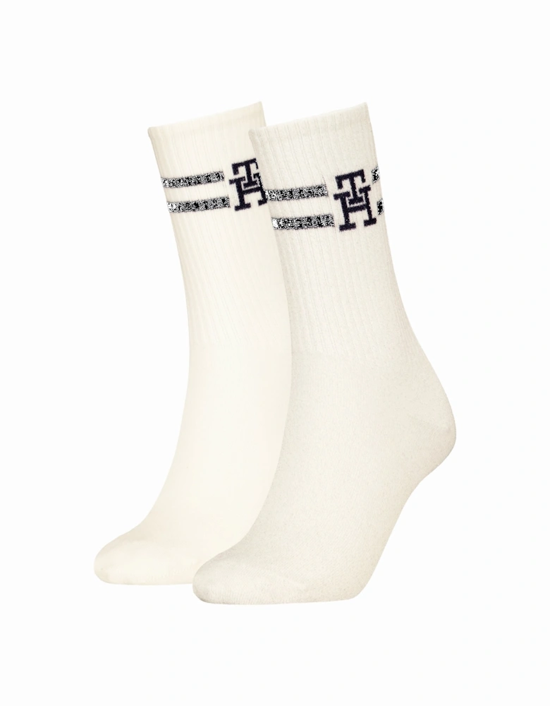 2 Pack Trainer Womens Crew Socks White