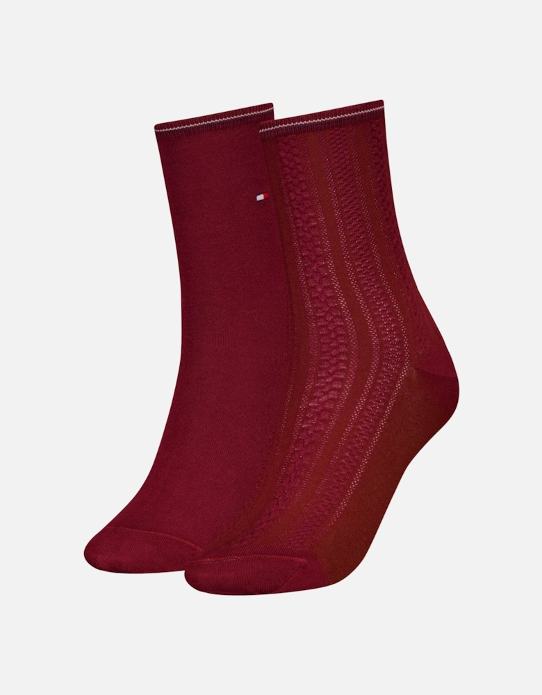 2 Pack Womens Crew Socks Deep Rouge