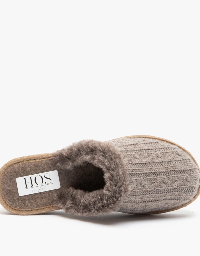 MEGAN Womens Wool Mule Slippers Beige