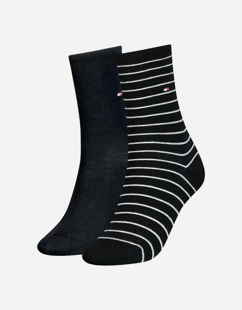 2 Pack Womens Crew Stripe Socks Black