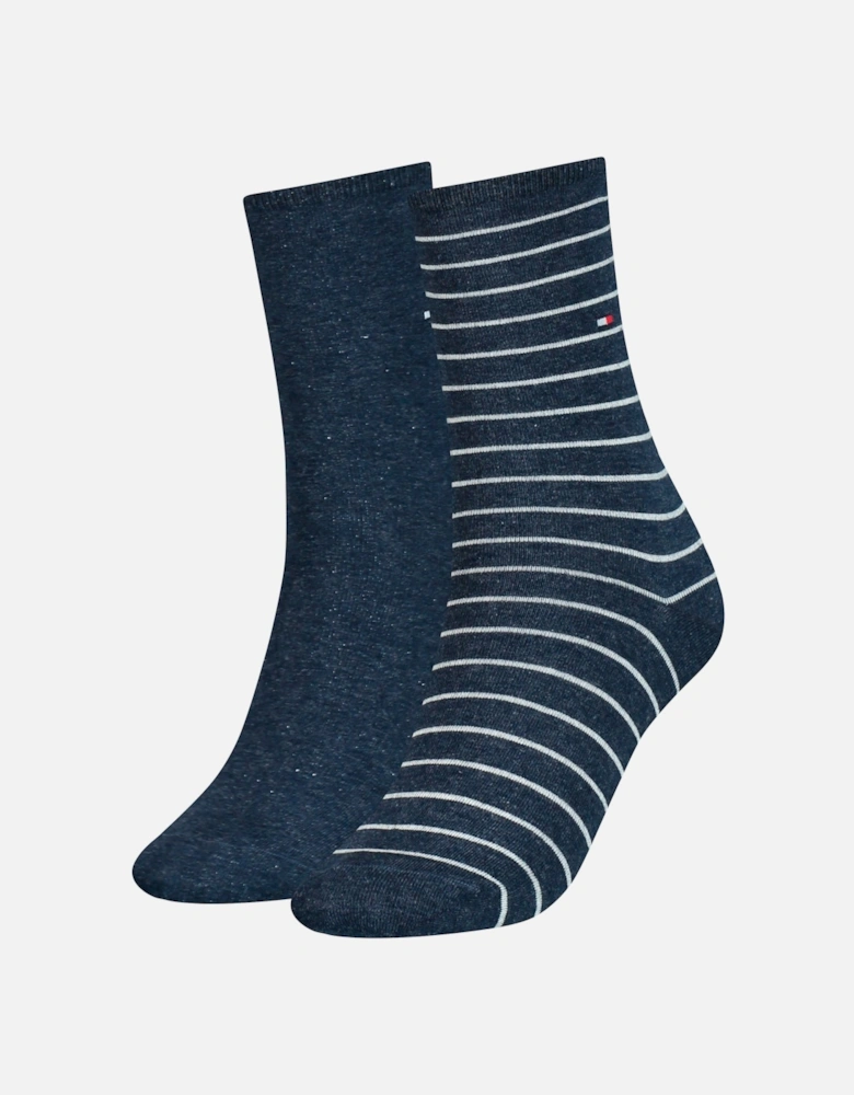 2 Pack Womens Crew Stripe Socks Navy