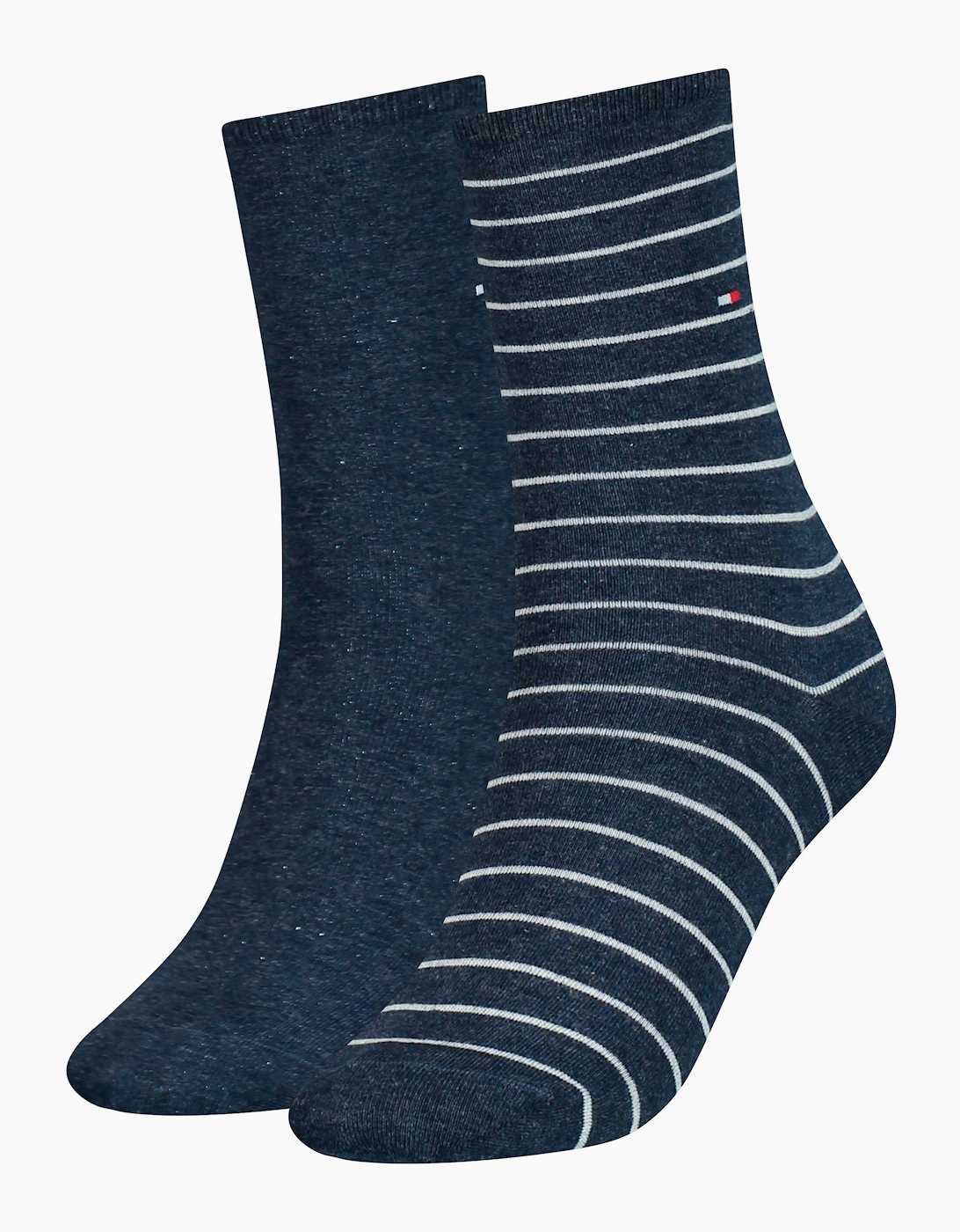 Women's Tommy Hilfiger 2 Pack Womens Crew Stripe Socks Navy - Blue - Size: UK 2-5