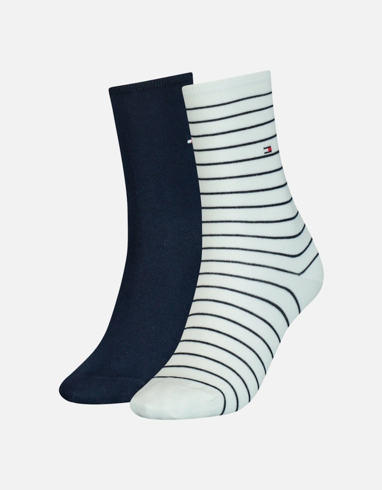 2 Pack Womens Crew Stripe Socks White