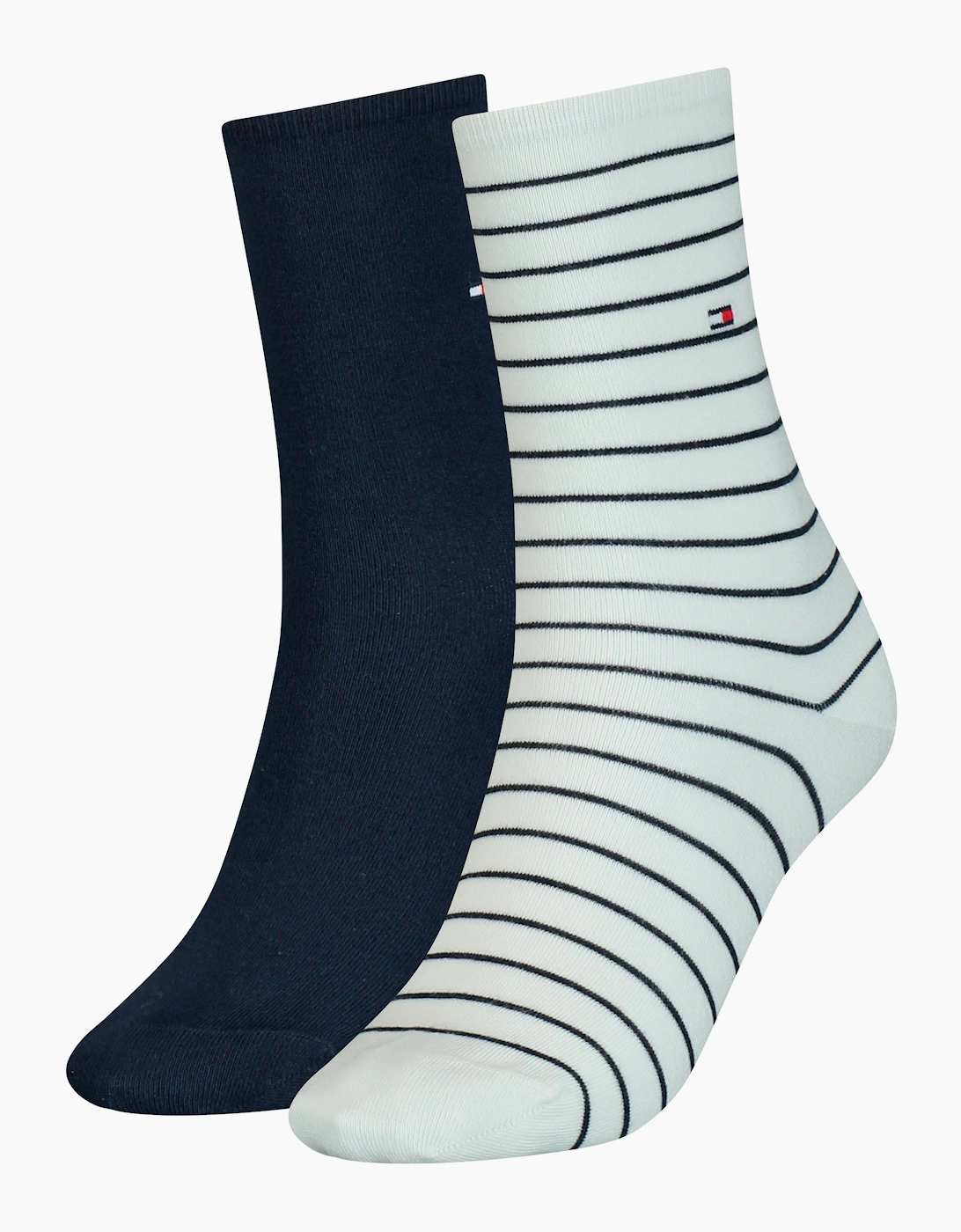 Women's Tommy Hilfiger 2 Pack Womens Crew Stripe Socks White - Size: 6.5/6/8/7.5/7