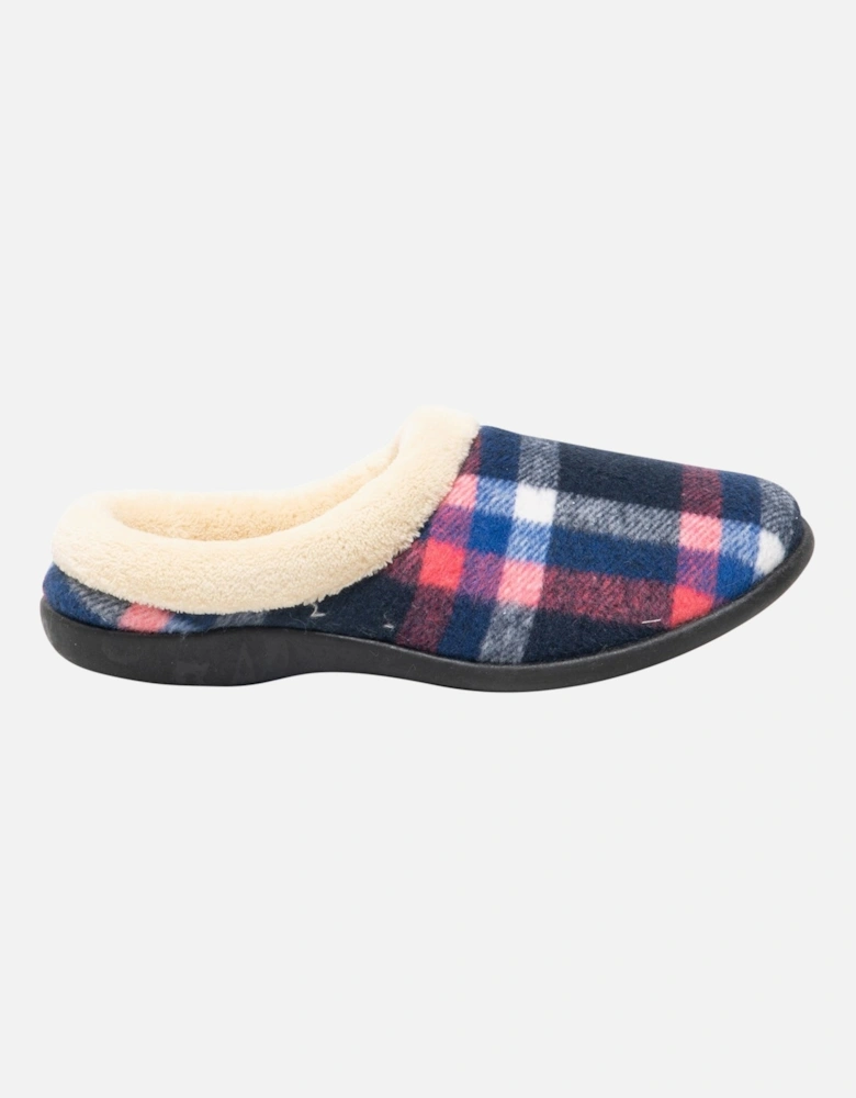 SOPHIE Womens Teddy Lined Checked Mules Navy