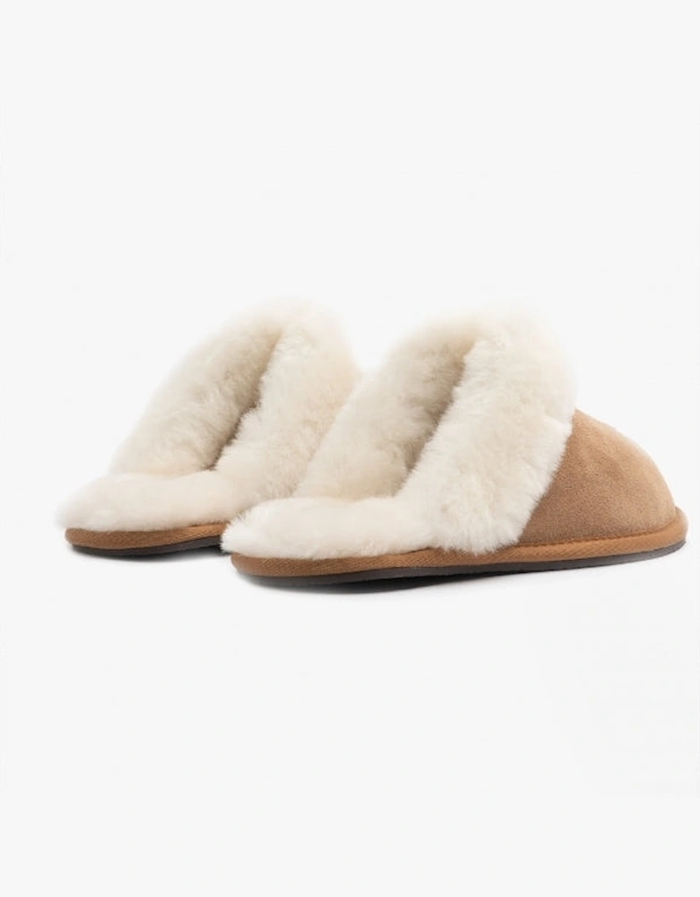 AYLA Womens Real Sheepskin Mule Slippers Chestnut