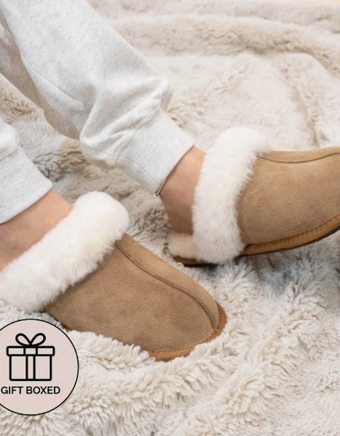 AYLA Womens Real Sheepskin Mule Slippers Chestnut