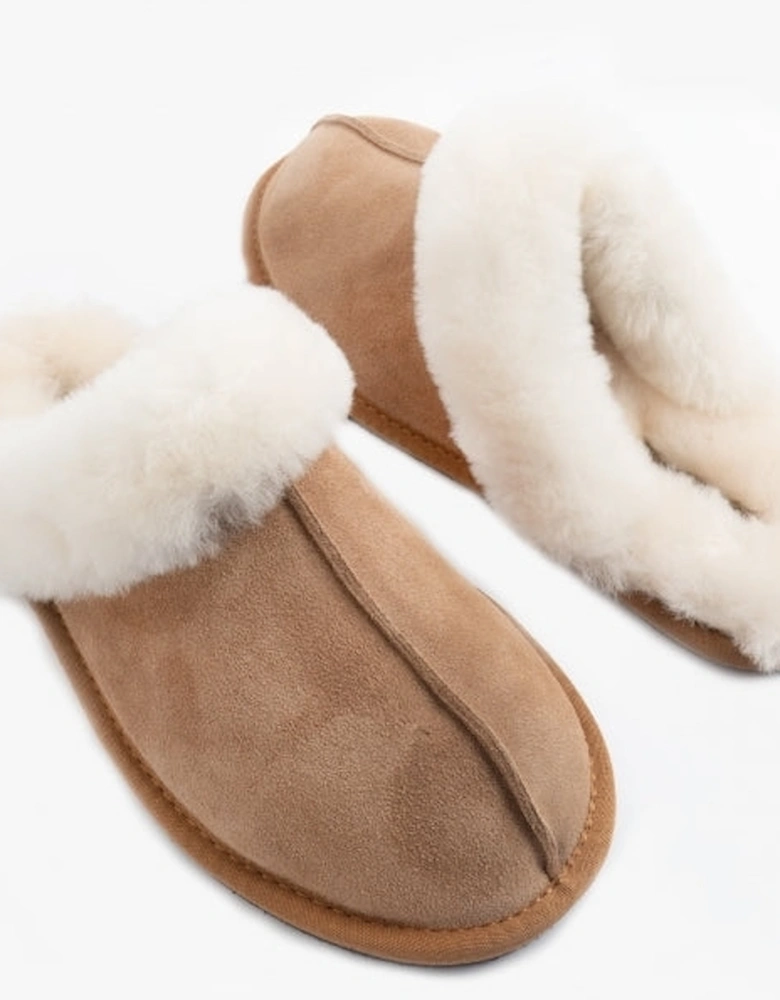 AYLA Womens Real Sheepskin Mule Slippers Chestnut