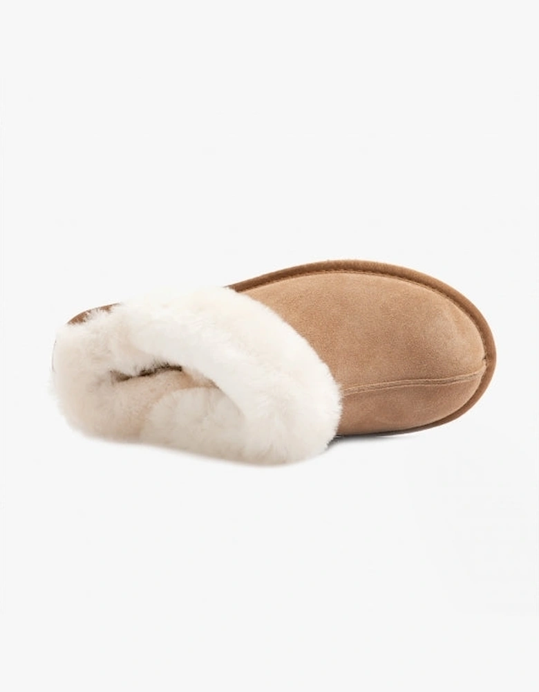 AYLA Womens Real Sheepskin Mule Slippers Chestnut