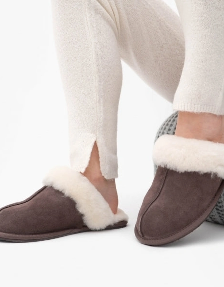 AYLA Womens Real Sheepskin Mule Slippers Espresso