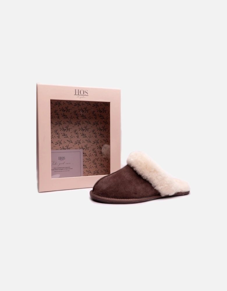 AYLA Womens Real Sheepskin Mule Slippers Espresso