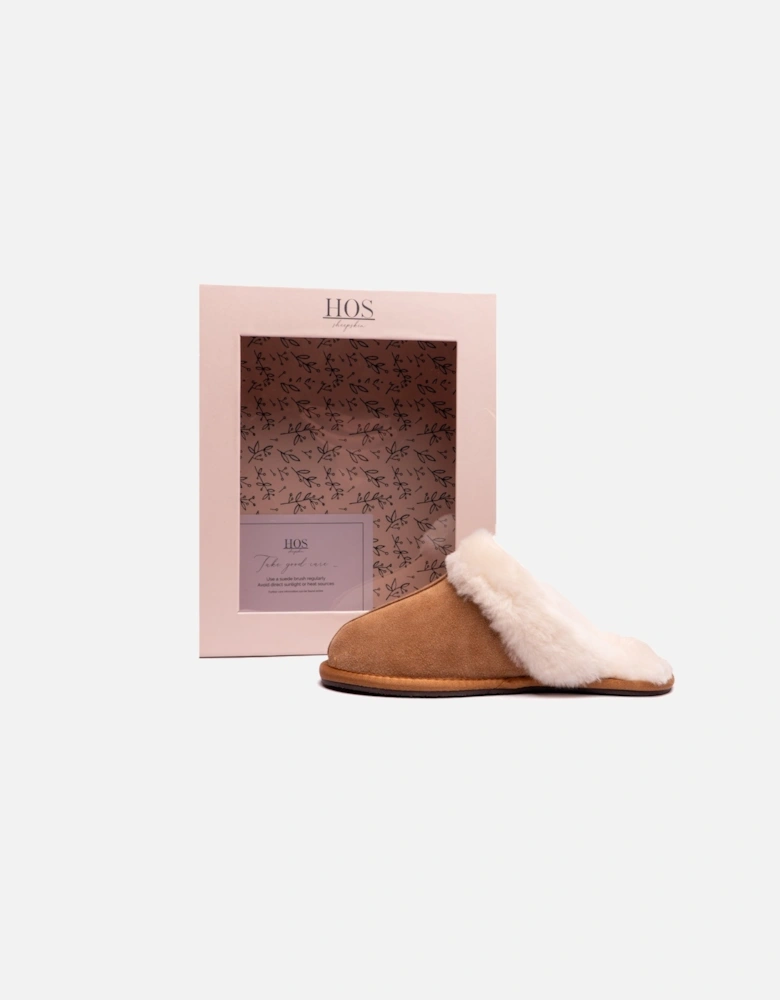 AYLA Womens Real Sheepskin Mule Slippers Chestnut