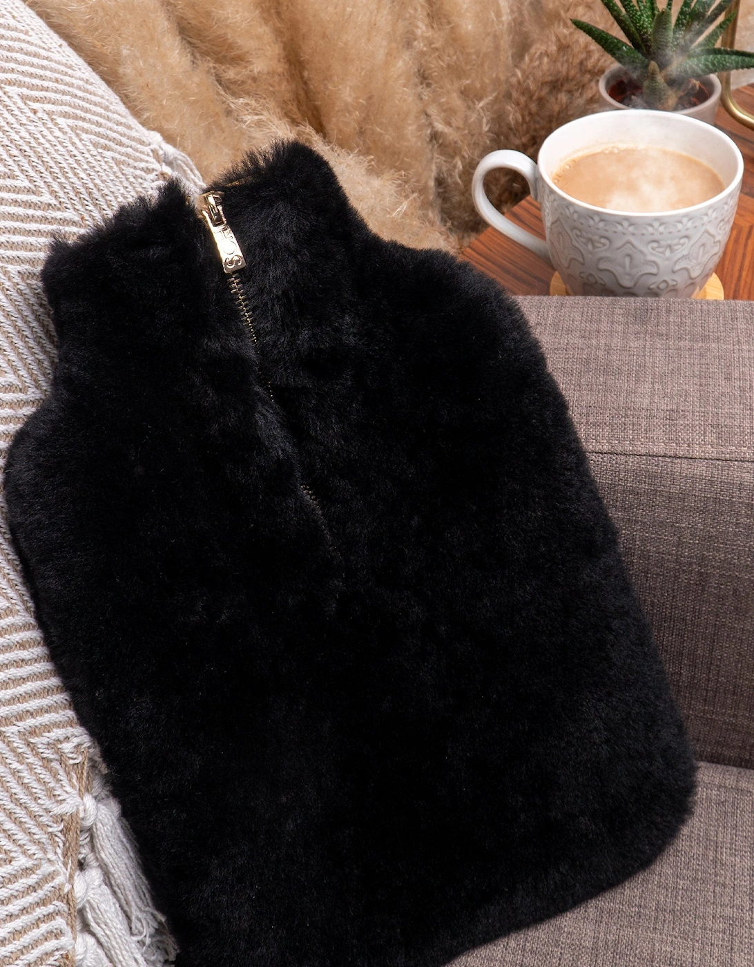 IRIS Sheepskin Hot Water Bottle Black