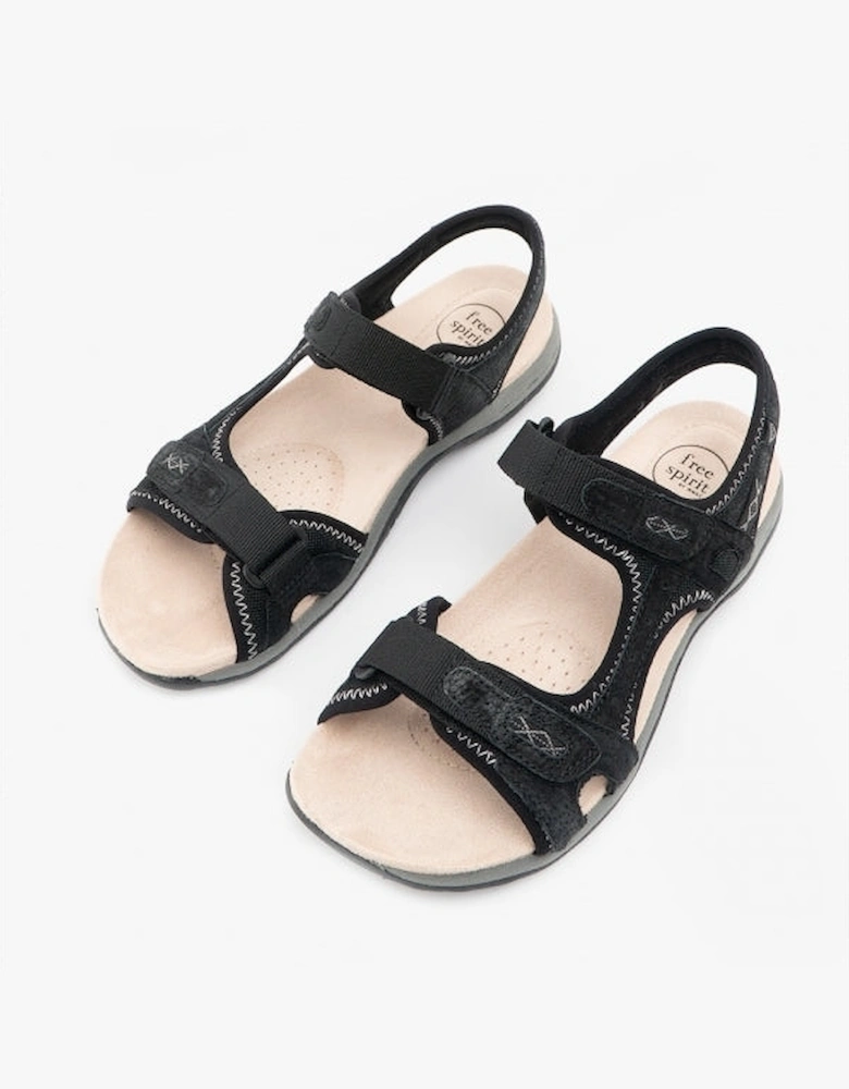 Free Spirit FRISCO Womens Leather Touch Fasten Sandals Black