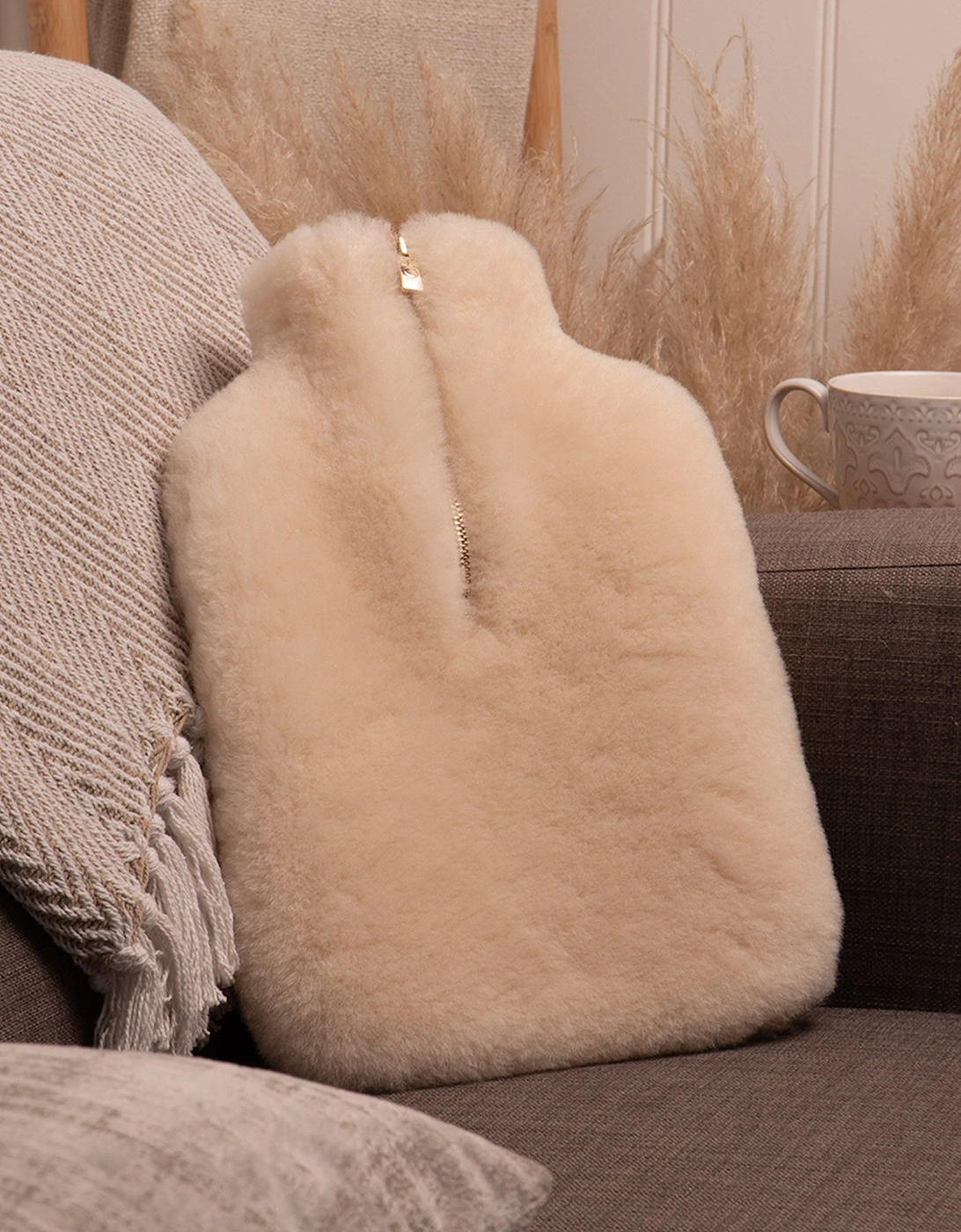 IRIS Sheepskin Hot Water Bottle Cream