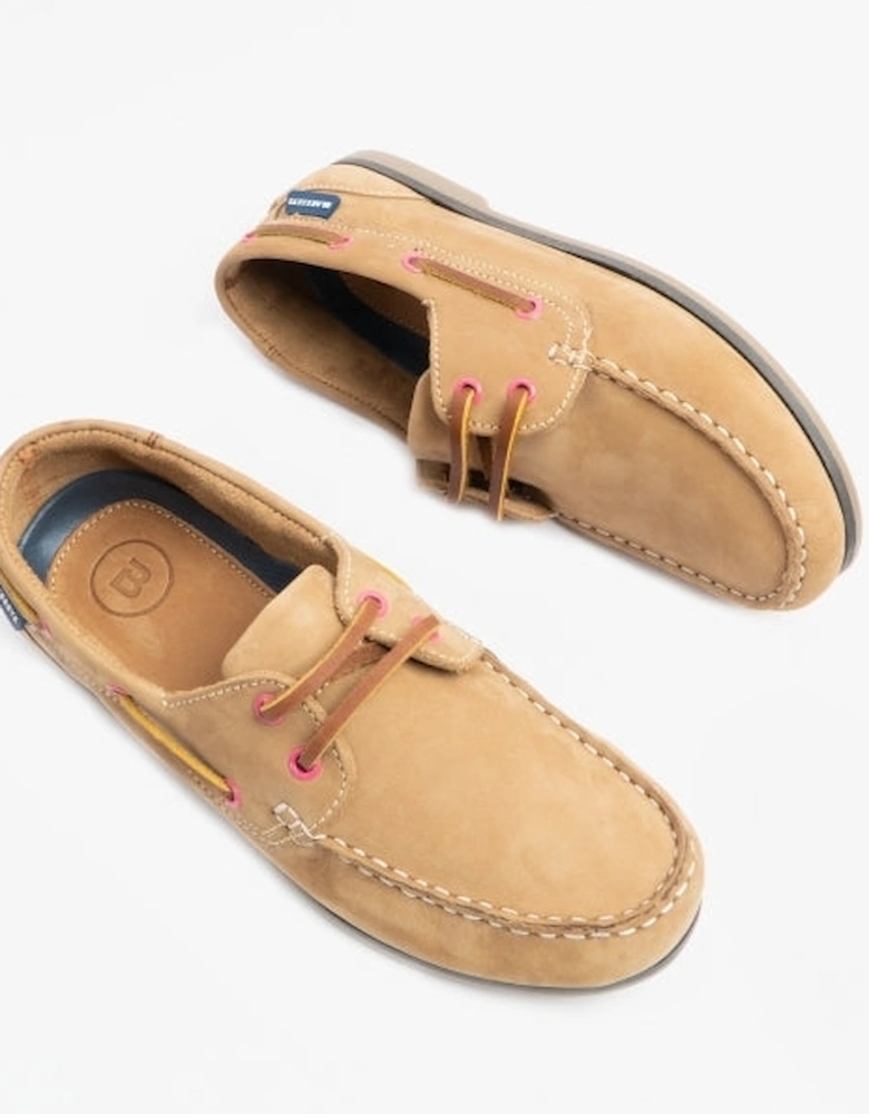 SOPHIE Womens Leather Deck Shoes Tan/Pink