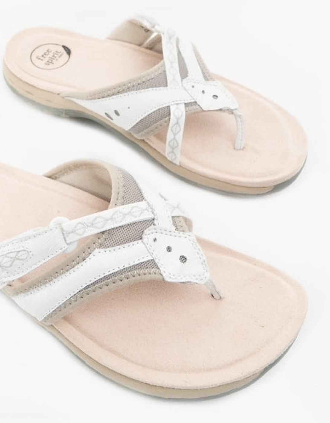 Free Spirit JULIET Womens Leather Toe Post Sandals White Beige