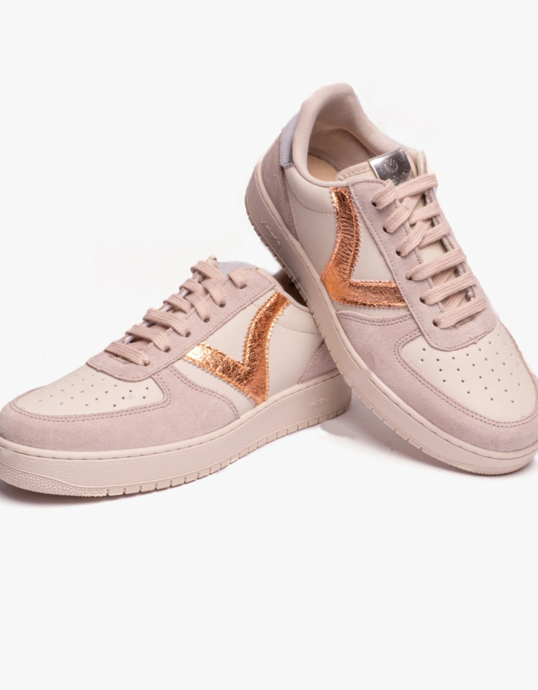 MADRID METAL & SPLIT LEATHER Womens Trainers Nude