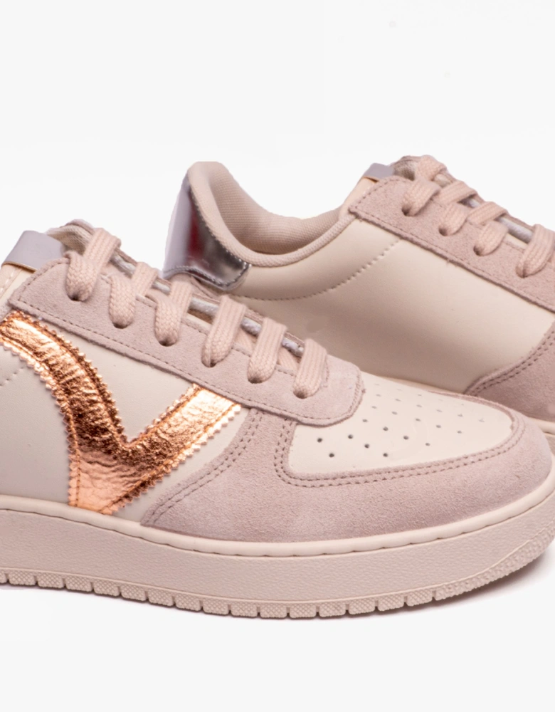 MADRID METAL & SPLIT LEATHER Womens Trainers Nude