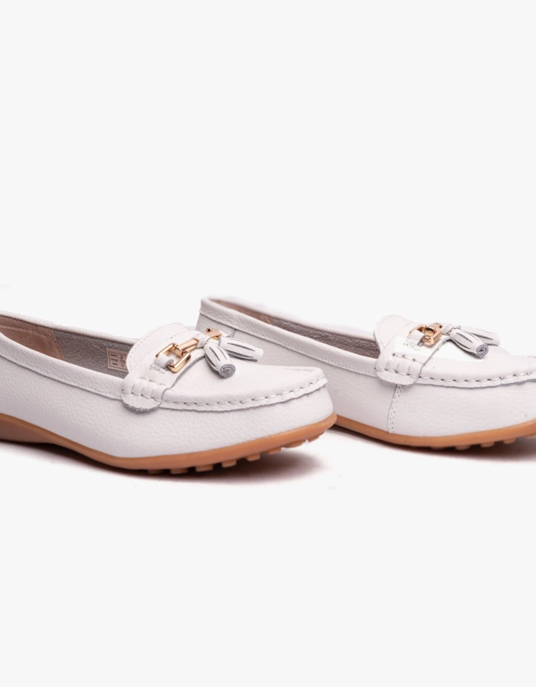 CAMILLA Womens Leather Tassle Loafers White