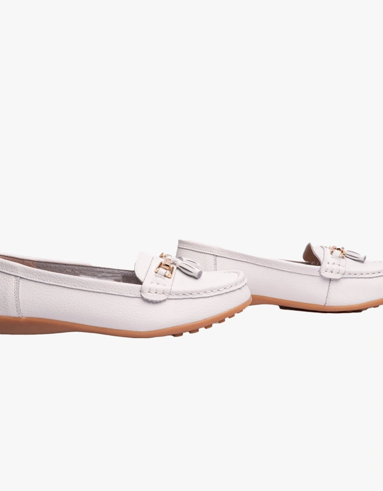 CAMILLA Womens Leather Tassle Loafers White