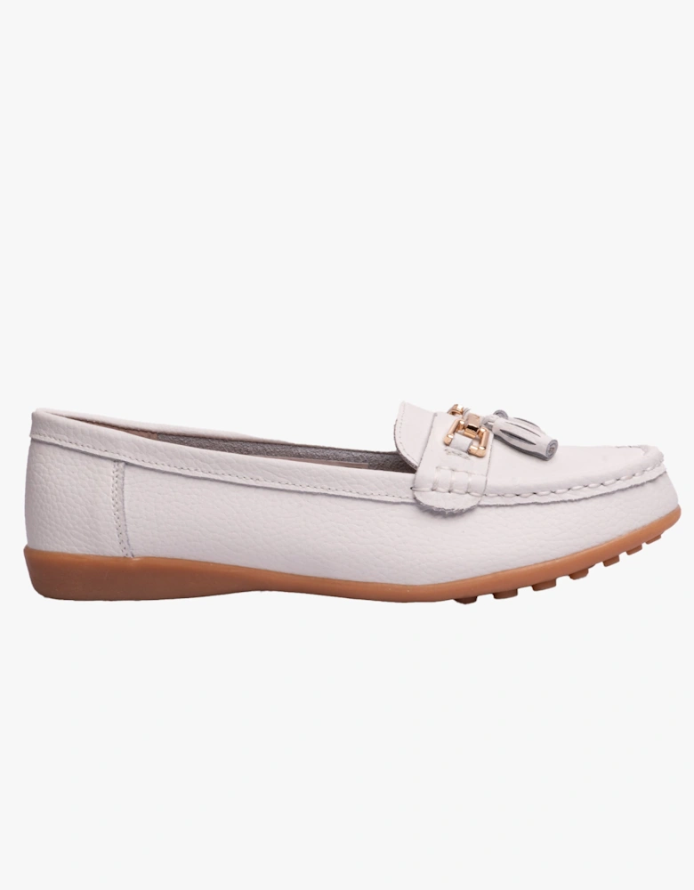 CAMILLA Womens Leather Tassle Loafers White