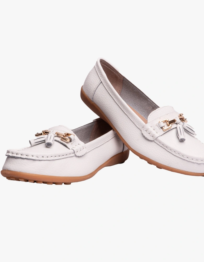 CAMILLA Womens Leather Tassle Loafers White