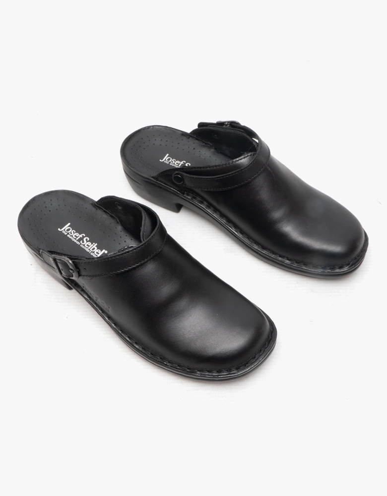 BETSY Womens Leather Mule Clogs Black