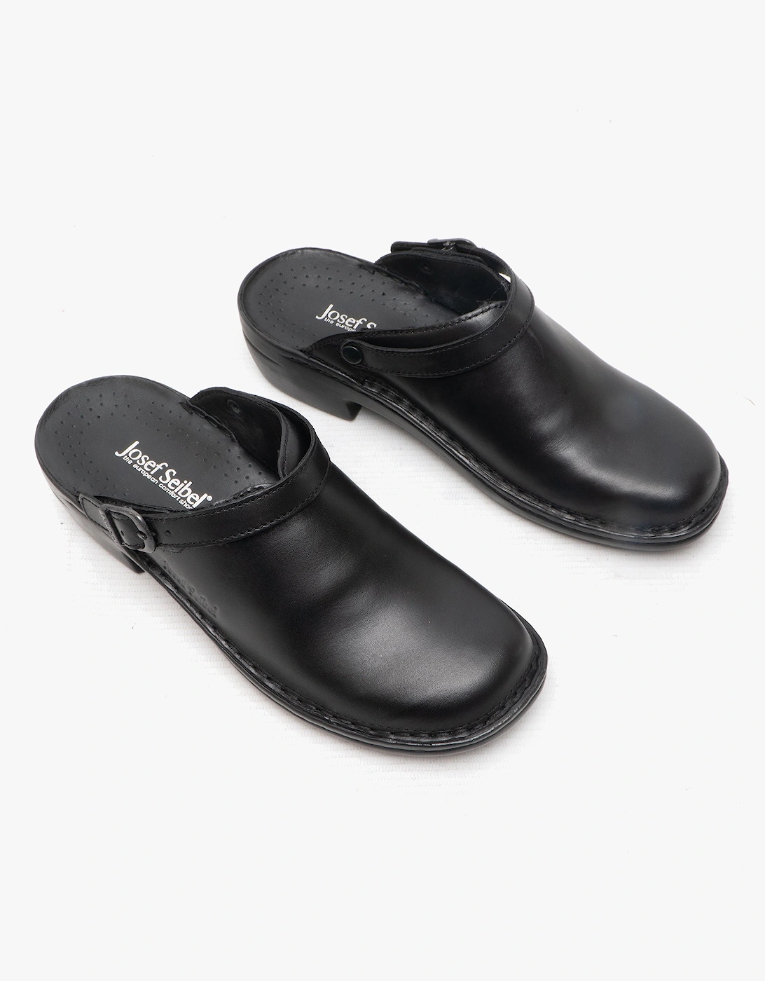 BETSY Womens Leather Mule Clogs Black