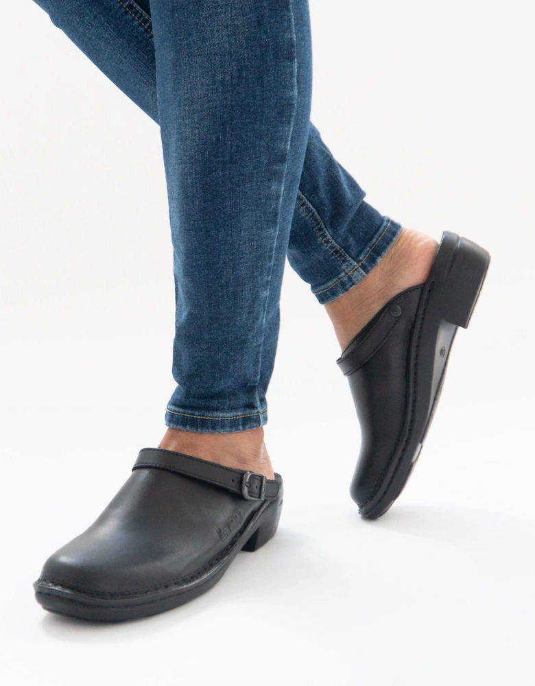 BETSY Womens Leather Mule Clogs Black
