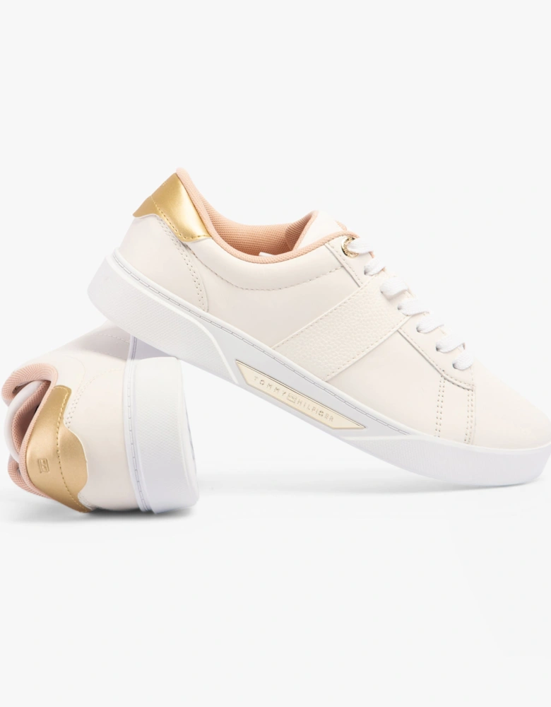 CASUAL CHIC Womens Leather Court Trainers Ancient White