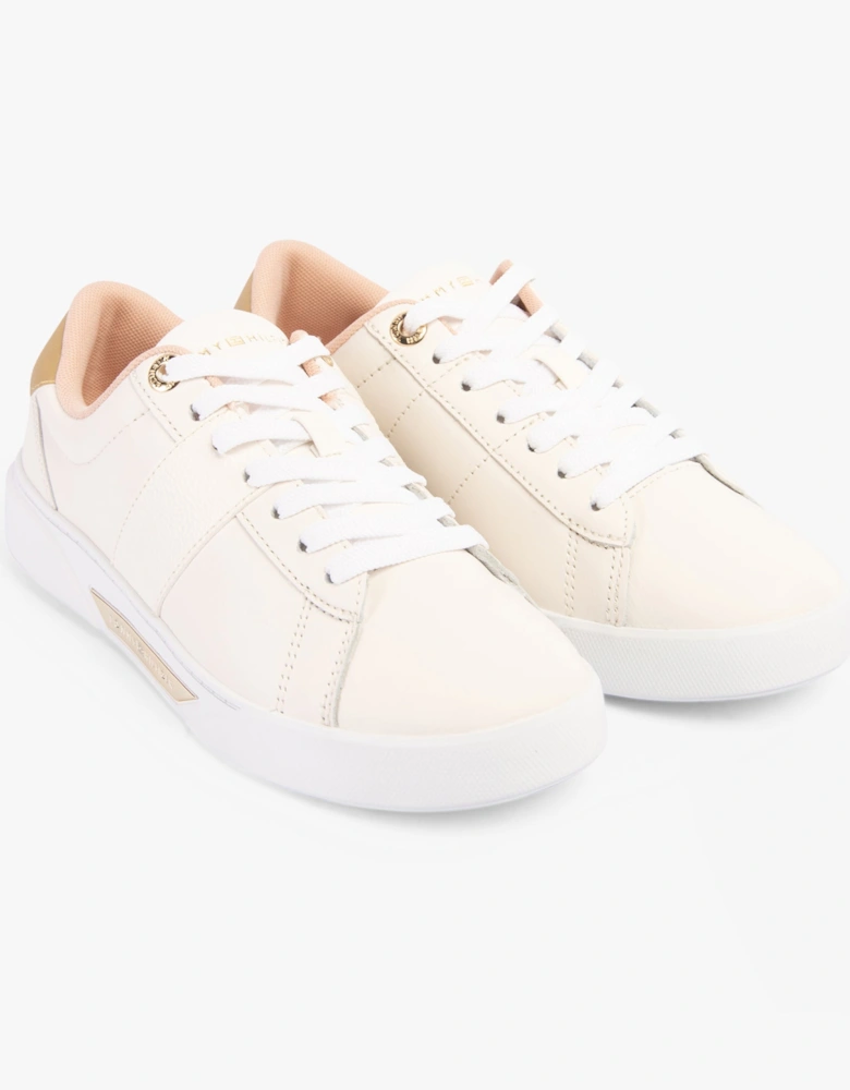 CASUAL CHIC Womens Leather Court Trainers Ancient White