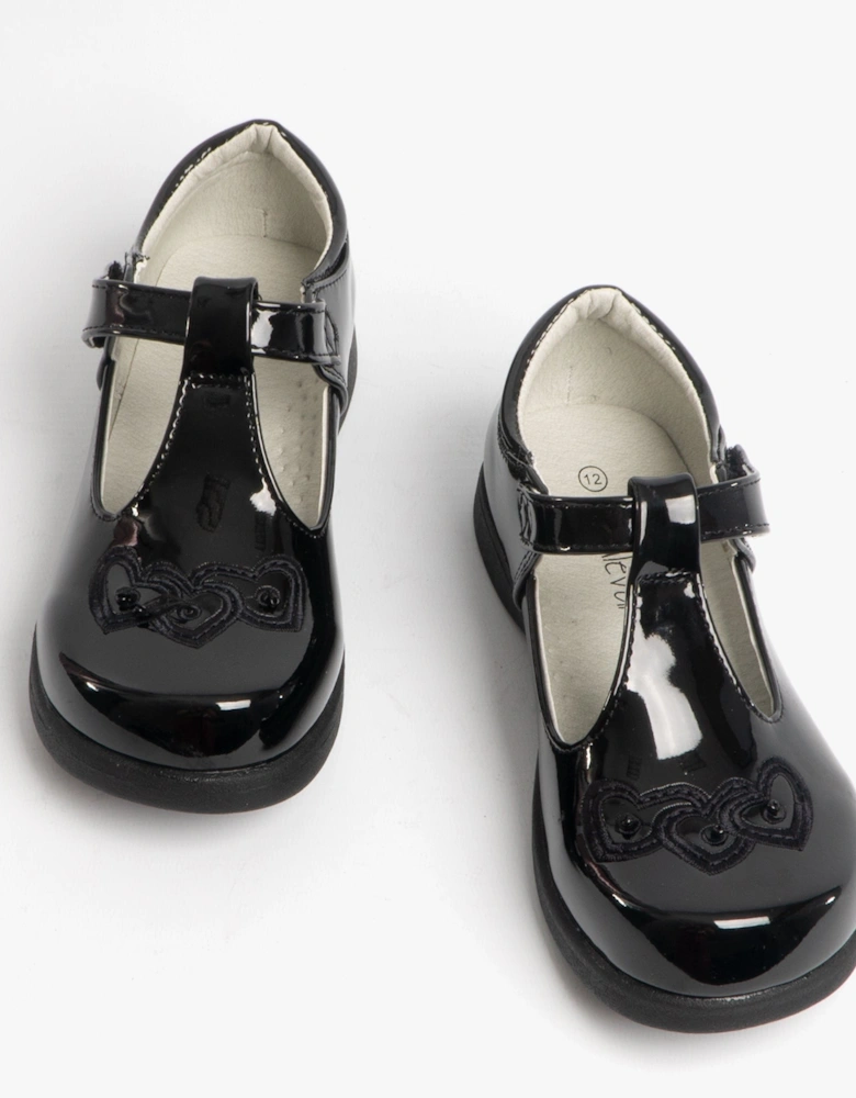 Girls Touch Fasten T-Bar School Shoes Black Patent